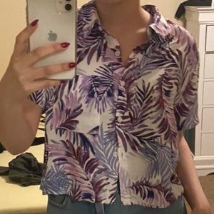 Purple and blue leaf cropped collard button down.